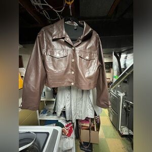 SHEIN Brown Leather Jacket Size Medium Like New